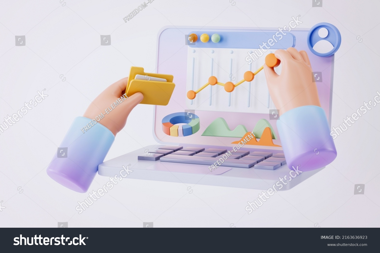 3d rendering of hand and laptop.
