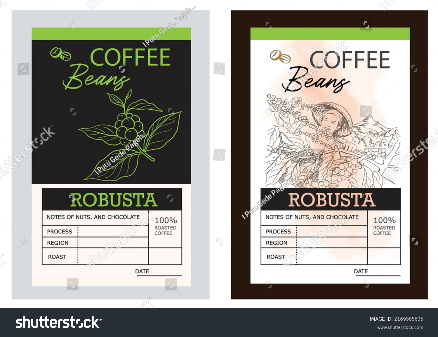 Packaging design for coffee. Vector vintage product label template. Retro package with Coffee branch. Coffee beans vintage label. Coffee vintage packaging design.
