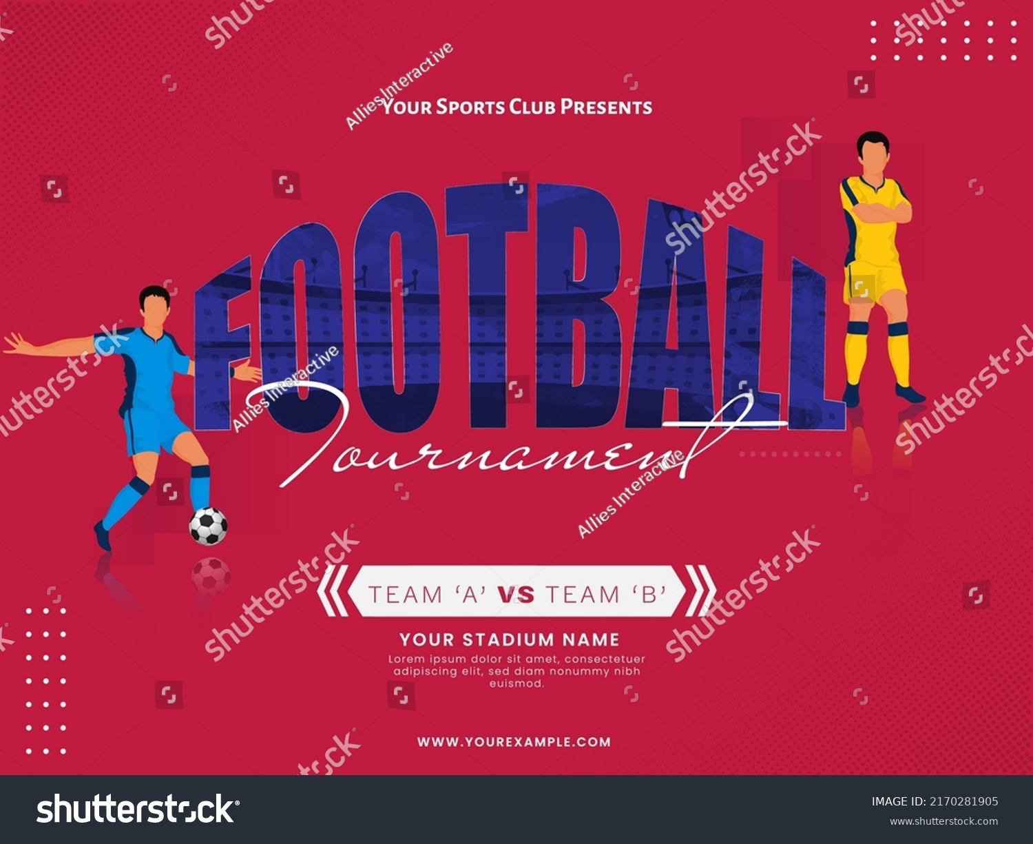 Football Tournament Font With Faceless Footballer Players Of Participating Team A  B On Red Background.