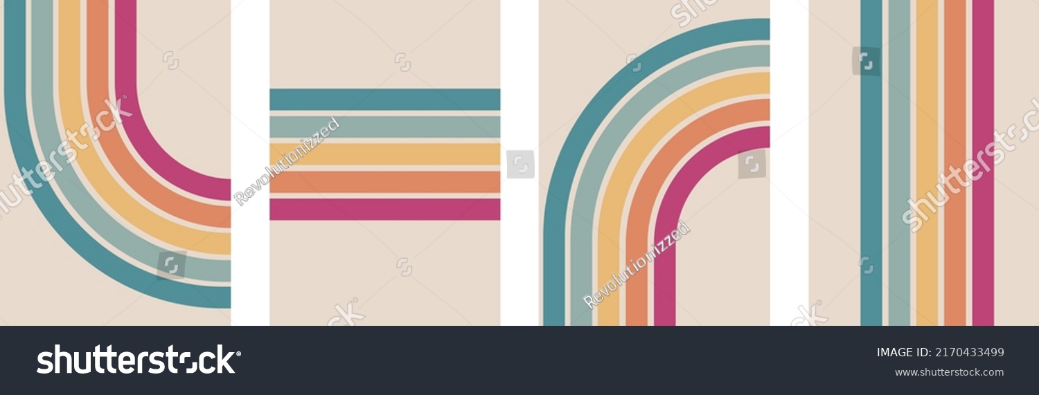 Abstract rainbow colours retro groovy lines bold 4 backgrounds bundle set collection. pink orange yellow blue stripes.