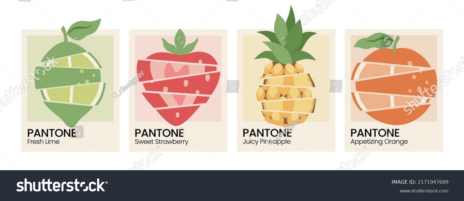 Sliced fruit card. Pantone with fruits. Retro 90s 80s 70s groovy posters. Orange. Strawberry. Pineapple. Lime. Modern trendy print. Hand drawn fruit. Vector illustration