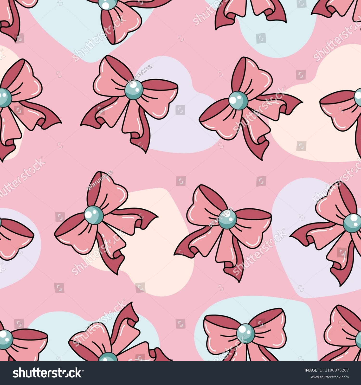 Cute bow ribbon pastel girly doodle pattern seamless