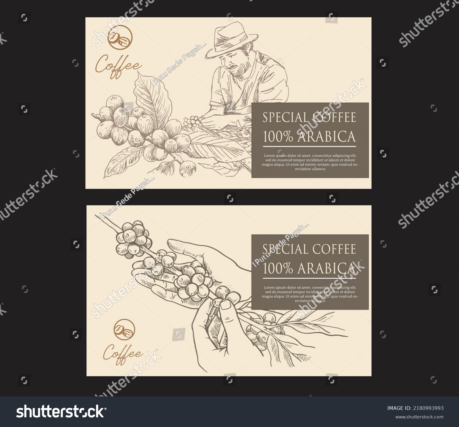 coffee label packaging of sketch drawing. set coffee packaging for label sticker paper. vector coffee