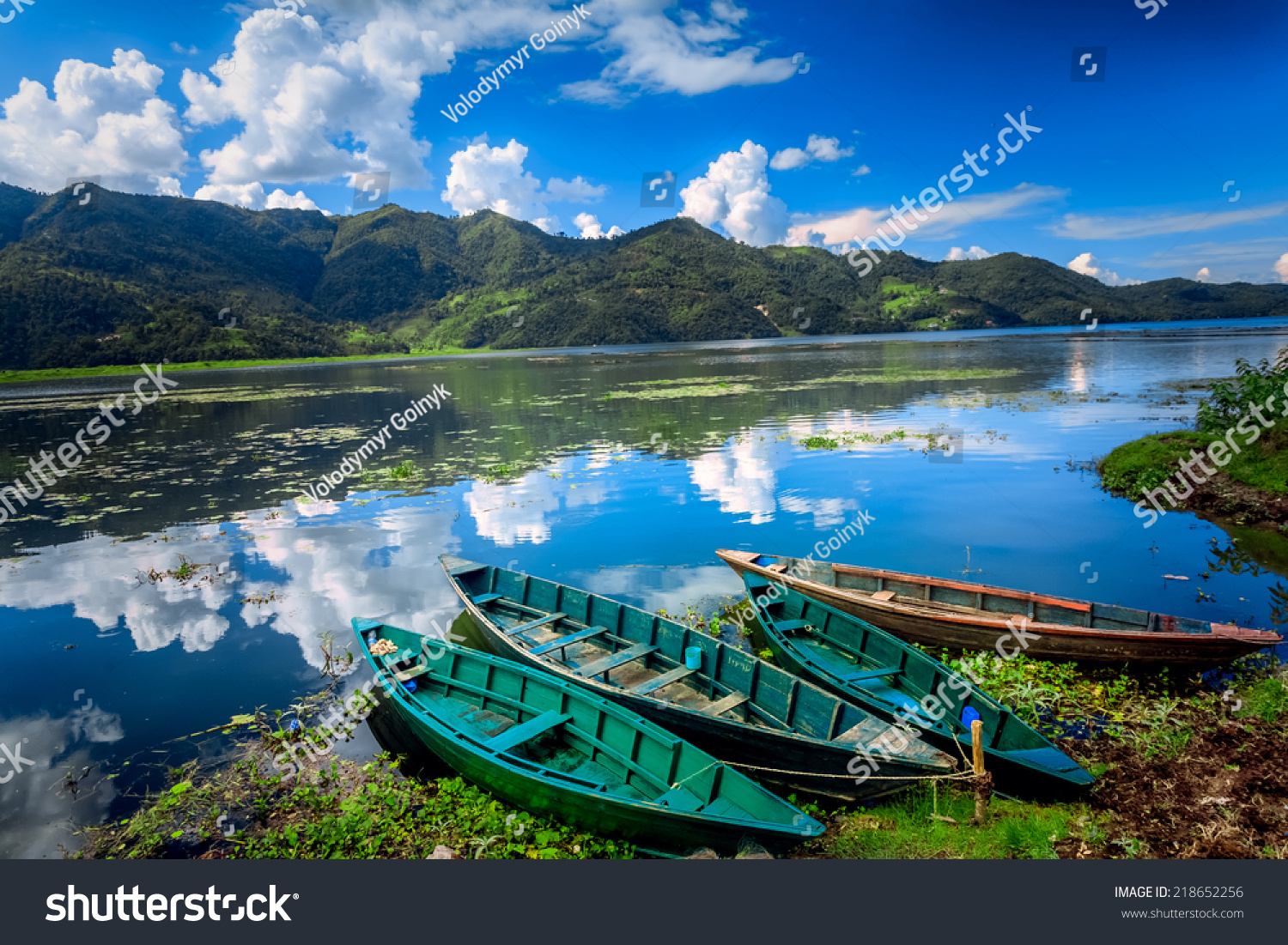 Boats on Pokhara Fewa Lake in Nepal