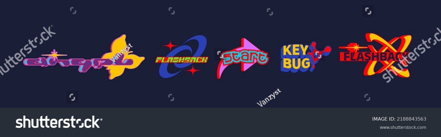 Vector Graphic Assets Set. Bold modern Shapes for Posters Template  flyers  clothes  social media  graphic design  sticker  In Y2k style  Futuristic  Anti-design  Digital Collage  Retro Futurist.