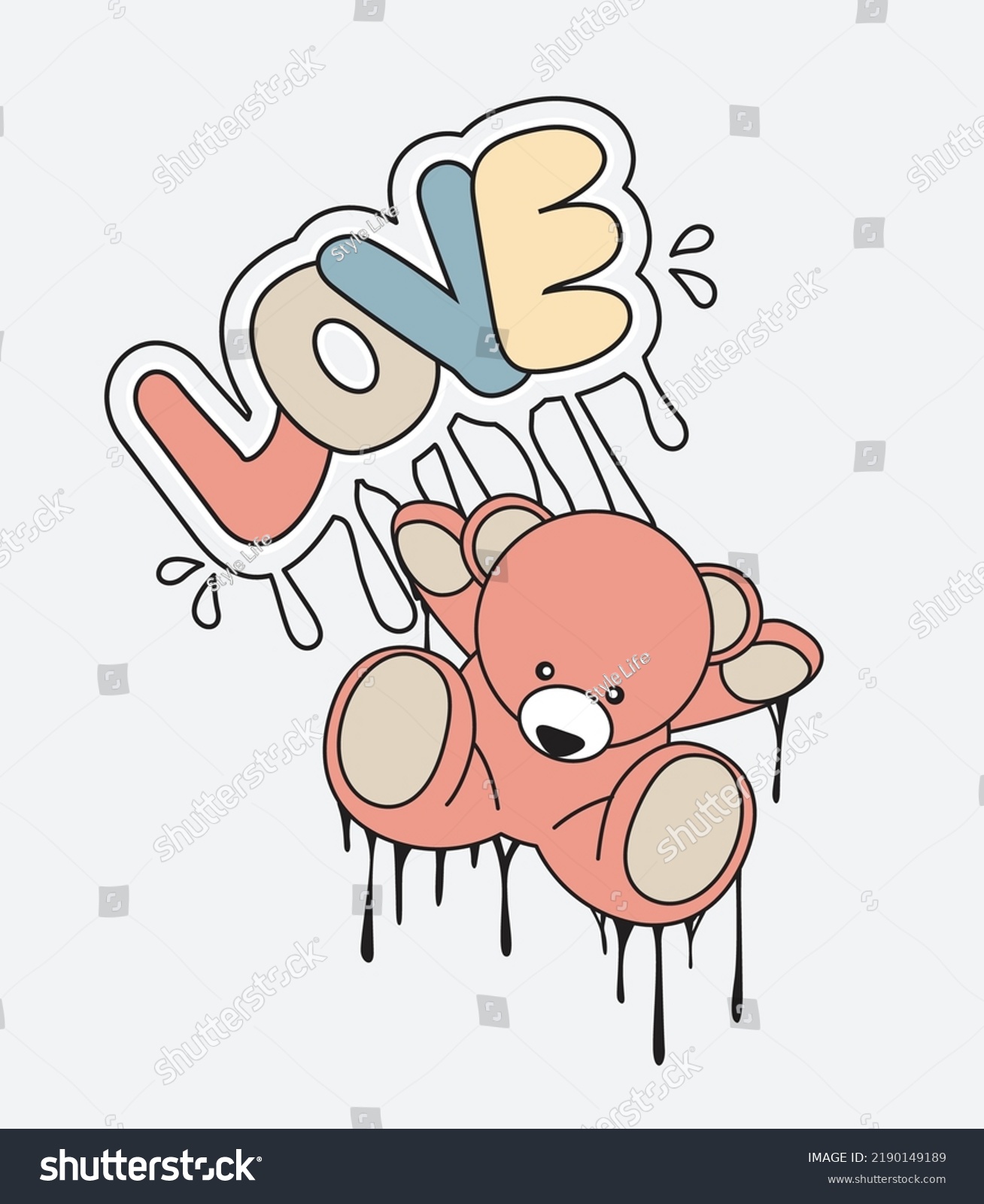 Love slogan on bear illustration art