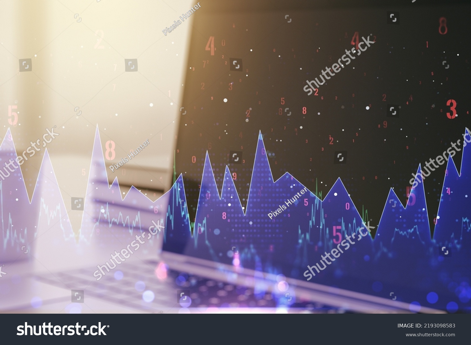 Forecasting Background Double exposure of abstract creative statistics data hologram on ...