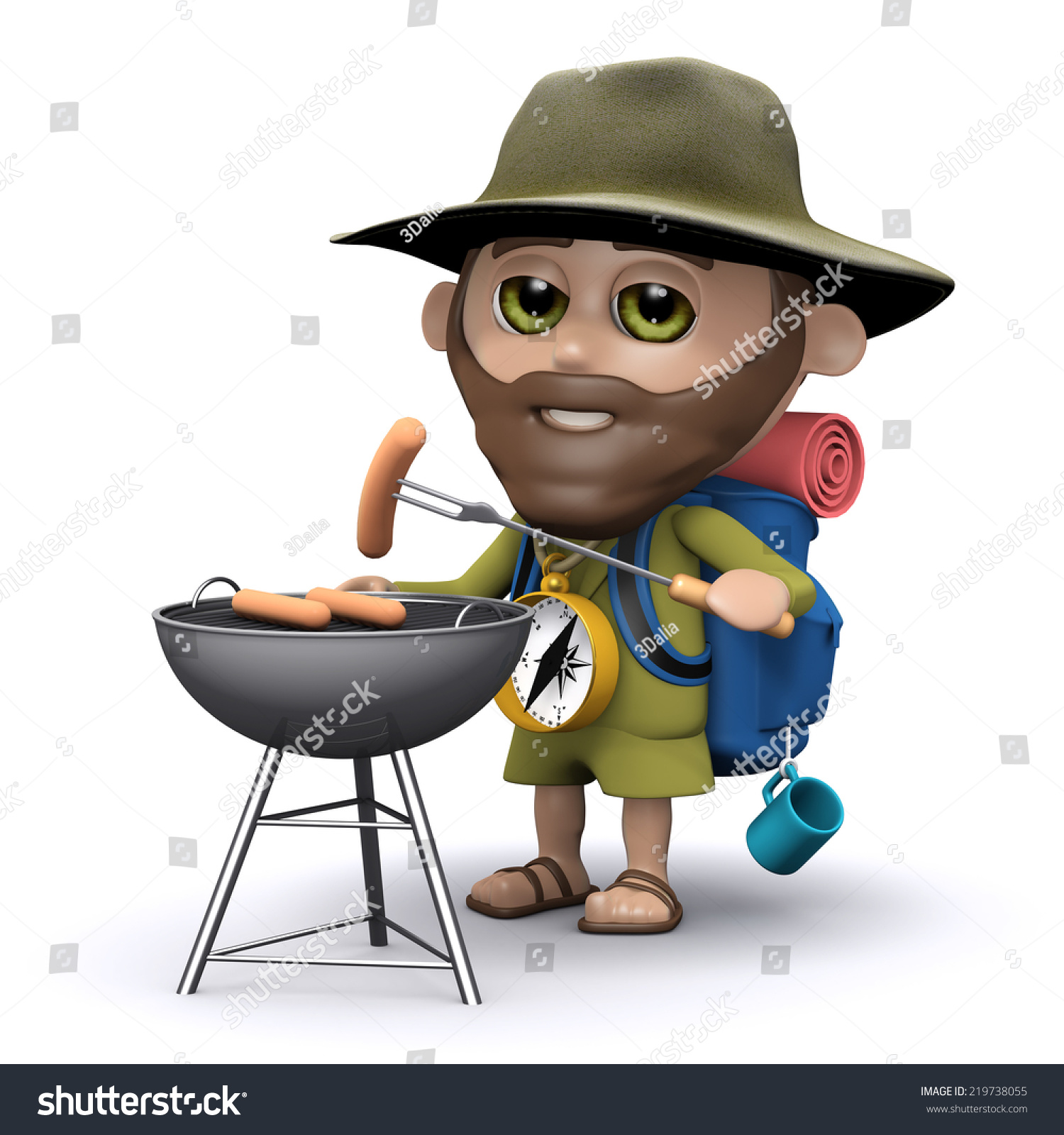 3d render of an explorer with a barbecue