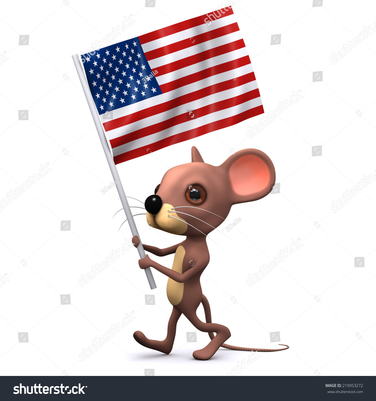 3d render of a mouse holding an American flag