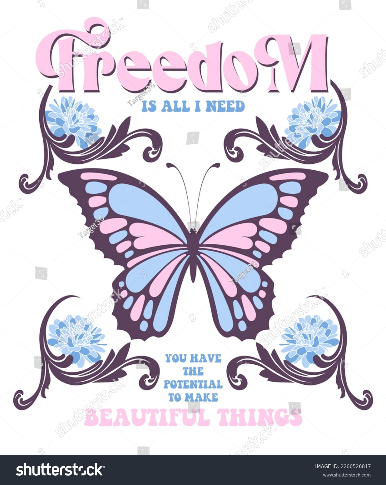 butterfly graphic with retro slogan style
