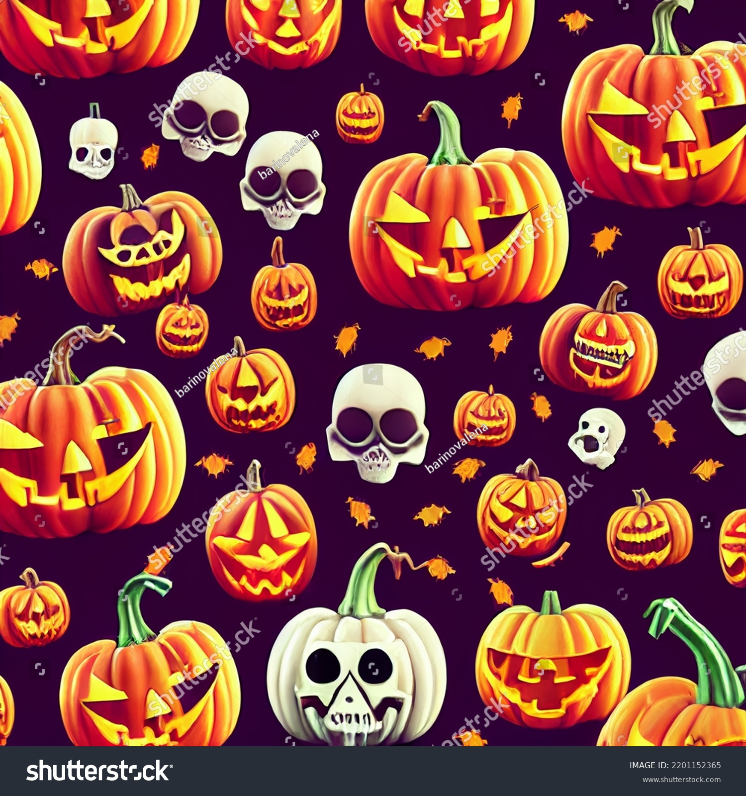 halloween pumpkins and autumn leaves pattern holiday illustration textures wallpapers 3d rendering