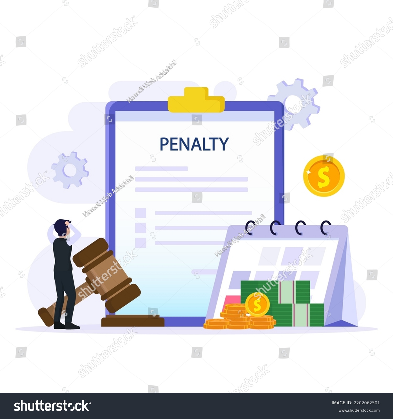 Penalty vector concept. Stressful businessman looking at a charge and expense punishment notice.