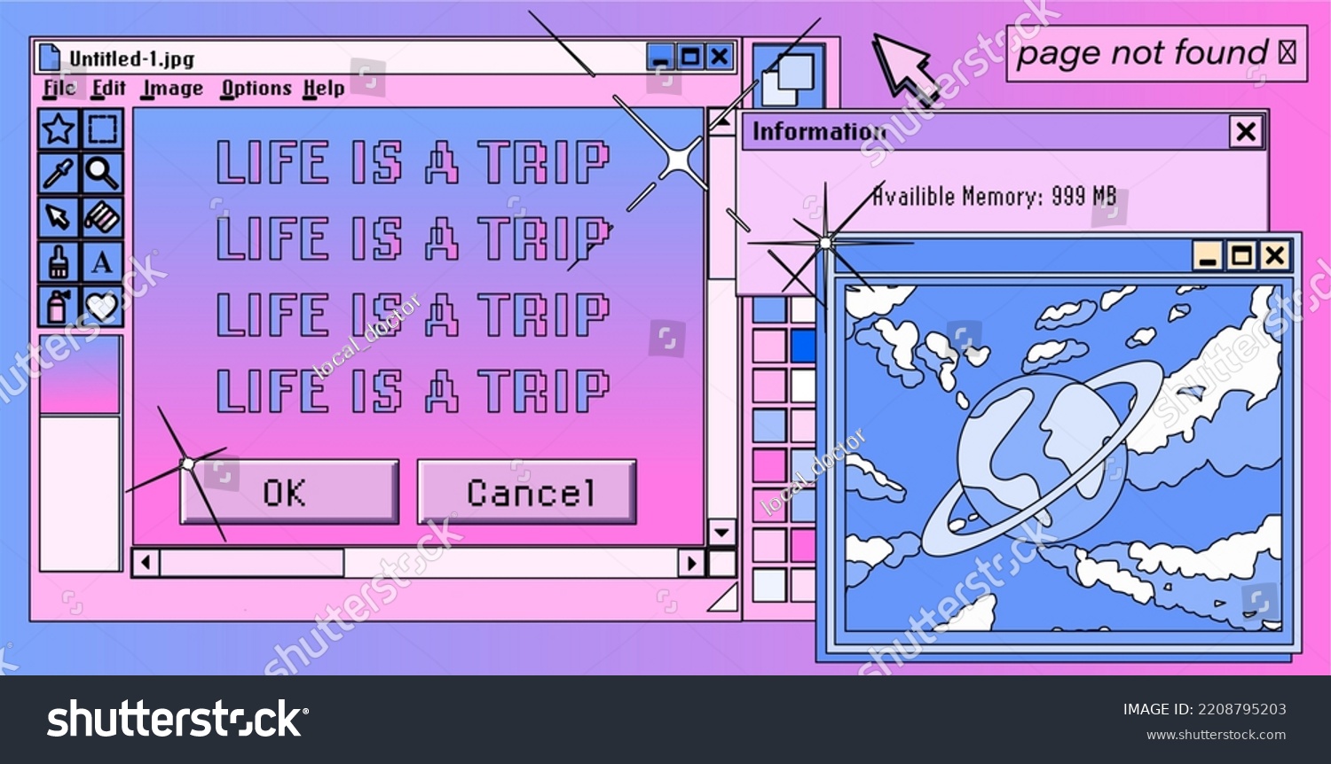 Collage of user interface elements in pastel pink colors. Vaporwave retro style collage of icons and window boxes.