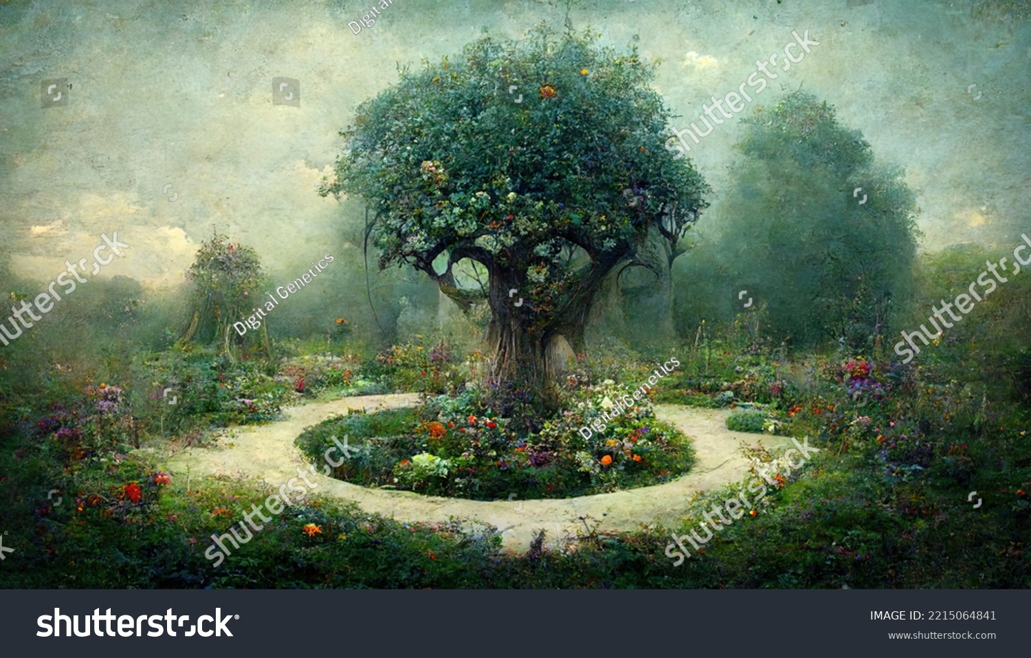 Garden of eden with the tree of life tree of knoledge beautiful