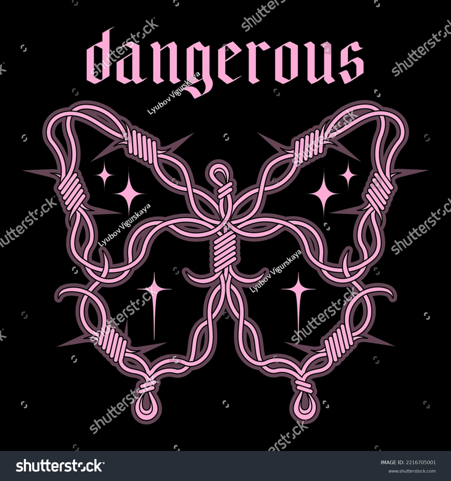 Emo goth barbed wire butterfly  weird black and pink concept. Glamor trendy 2000s aesthetic. Psychedelic Y2k Graphic vector icon.