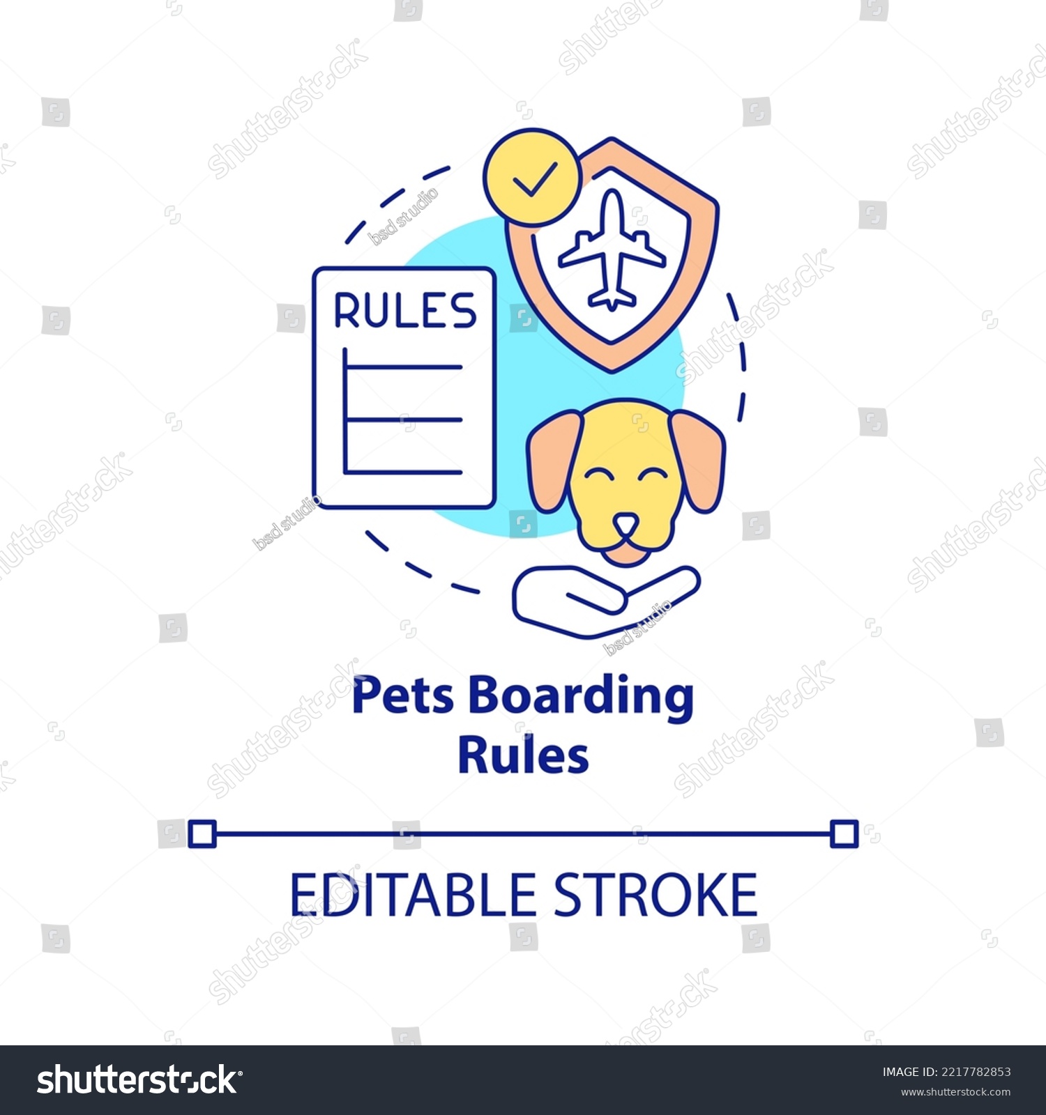 Pets boarding rules concept icon. Animal transport requirements. Flying guidelines abstract idea thin line illustration. Isolated outline drawing. Editable stroke. Arial  Myriad Pro-Bold fonts used