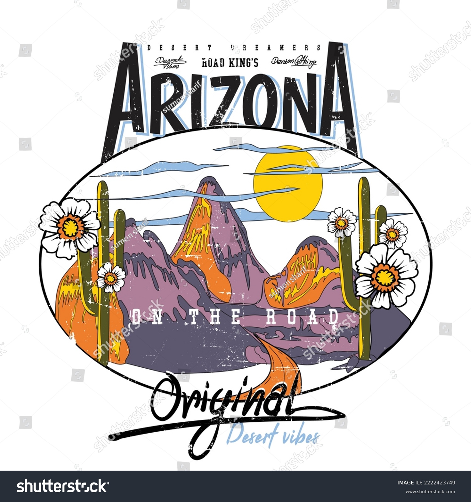 Arizona road king  original desert vibes  Desert Dream vector Graphic  Sunset the Desert Vibes in Arizona  Desert vibes vector graphic print design for apparel  stickers  posters  background and other