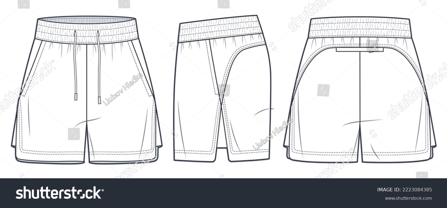 Sport Shorts technical fashion illustration. Sweat Short Pants fashion
