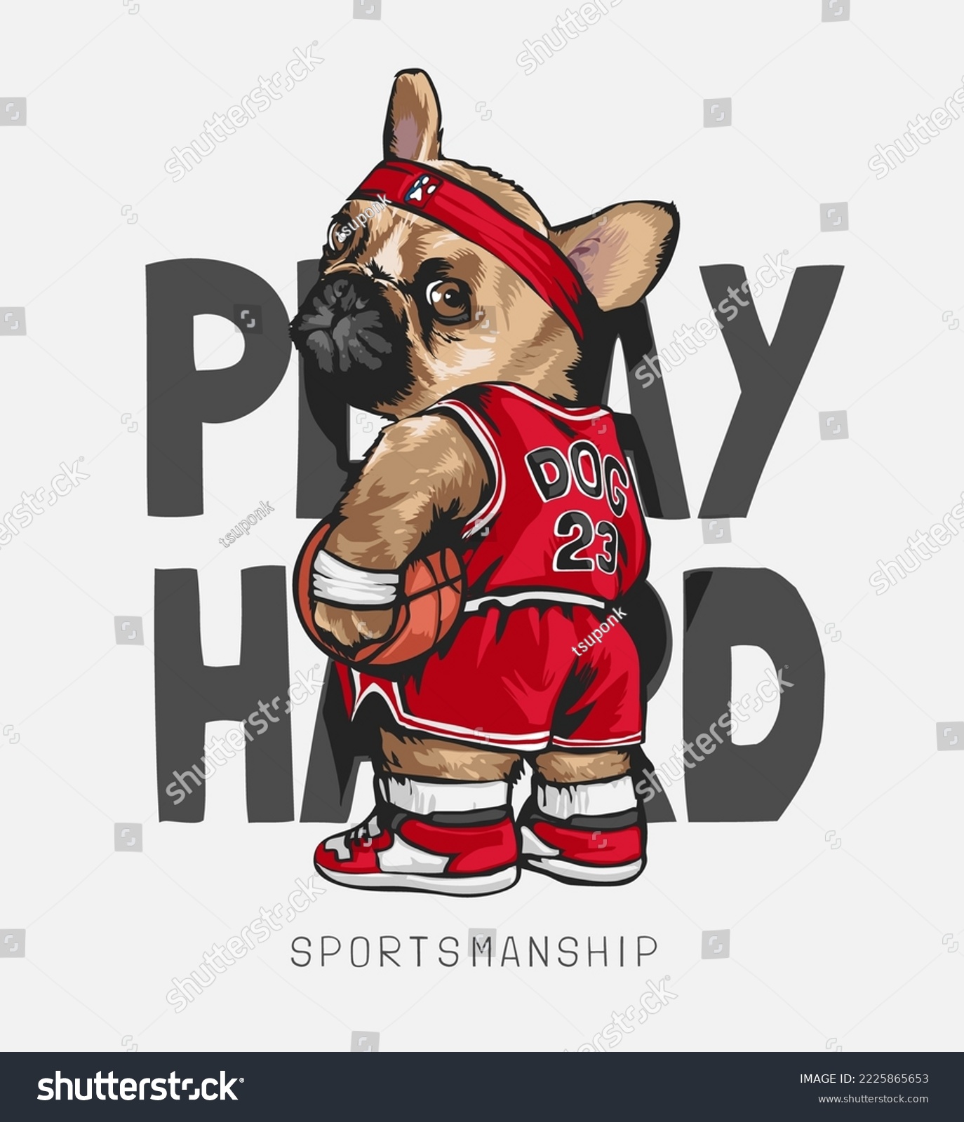 cartoon dog basketball ahtlectic on play hard slogan vector illustration