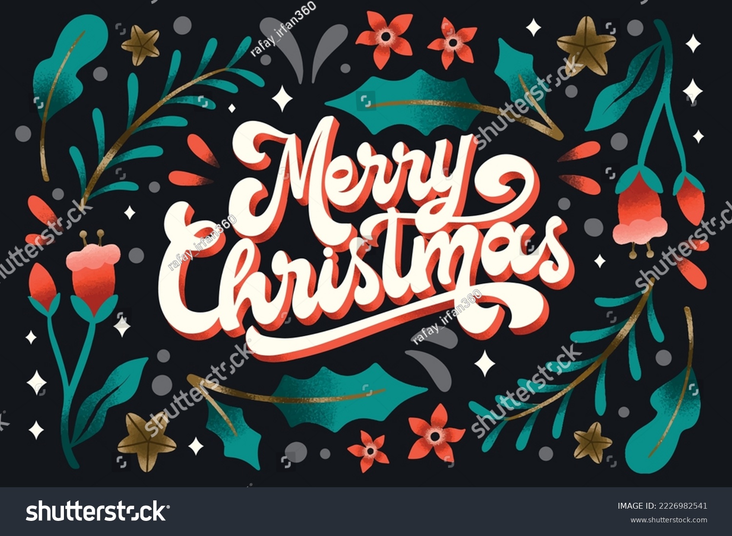 flat hand draw merry christmas seasonal vector design background 