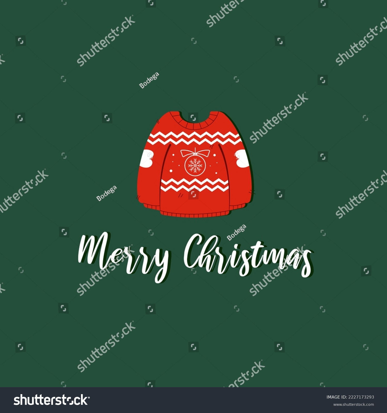 Merry Christmas card minimalist style warm cute winter sweater. Trendy greeting card