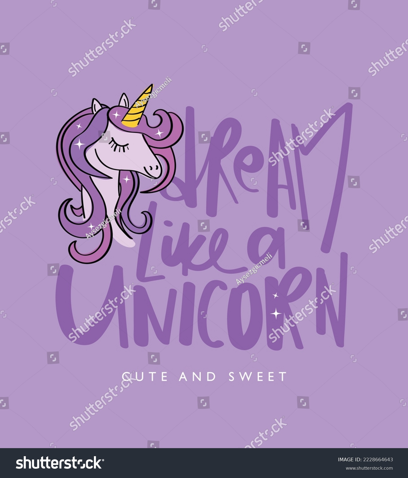 Cute unicorn drawing and text. Vector illustration design for fashion graphics  t shirt prints  posters  stickers.