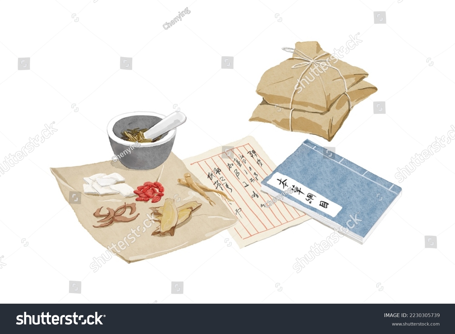 Traditional chinese medicine illustration health care in Asia books and