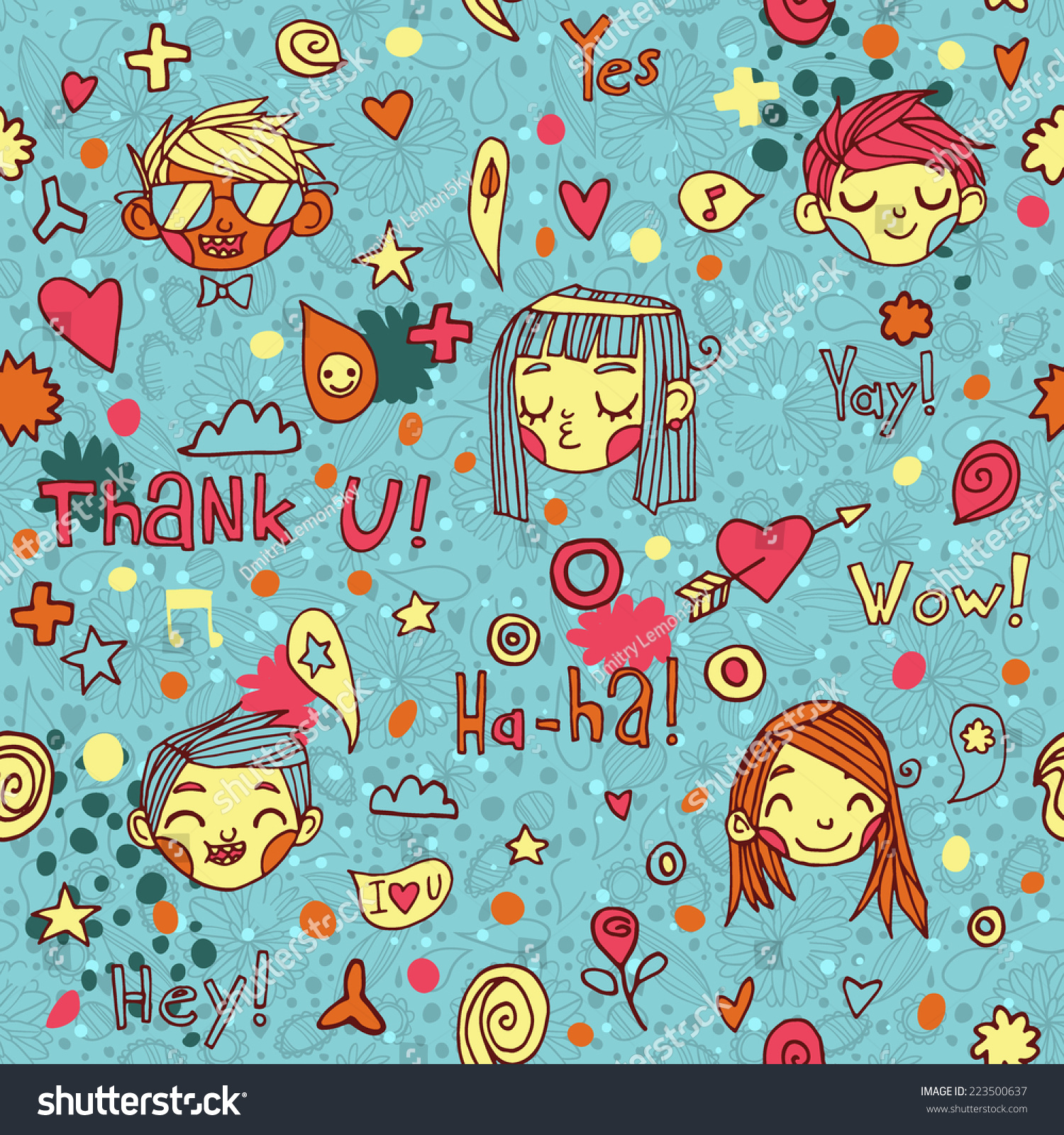 Abstract funny seamless people pattern. Vector pattern for web page backgrounds  postcards  greeting cards  invitations  wedding  pattern fills  surface textures. Awesome for children bedroom.