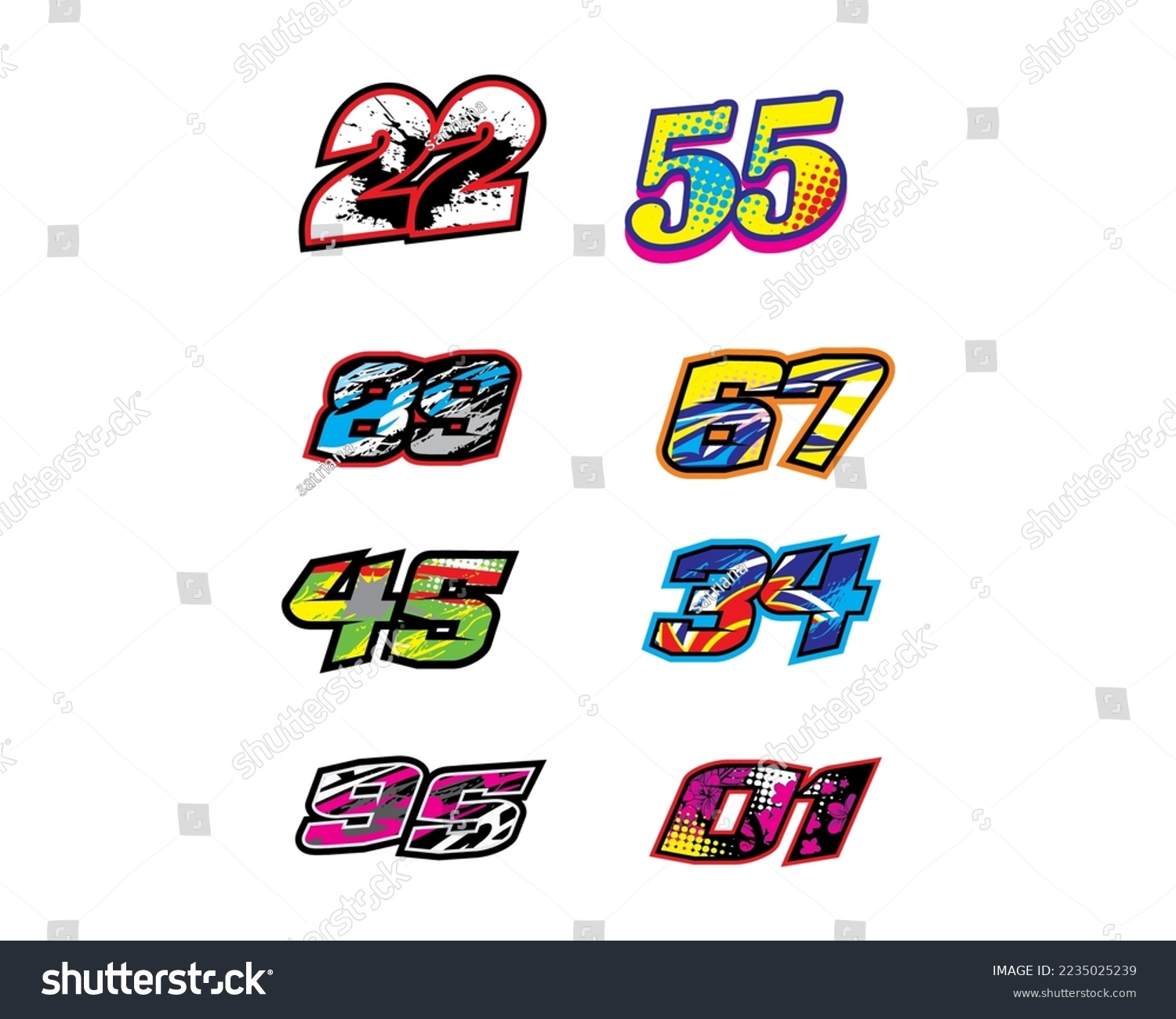 Racing number set start number racing number race sport with halftone ...