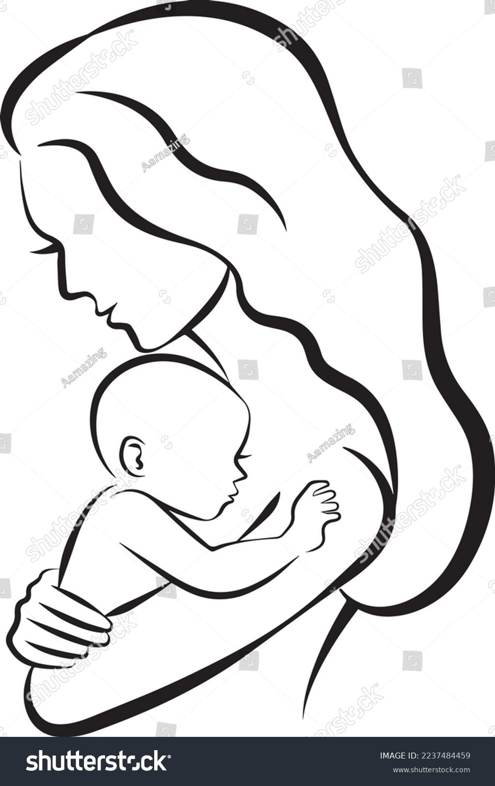 Happy mother holds child. Woman carrying baby. Child Infant Illustration. 