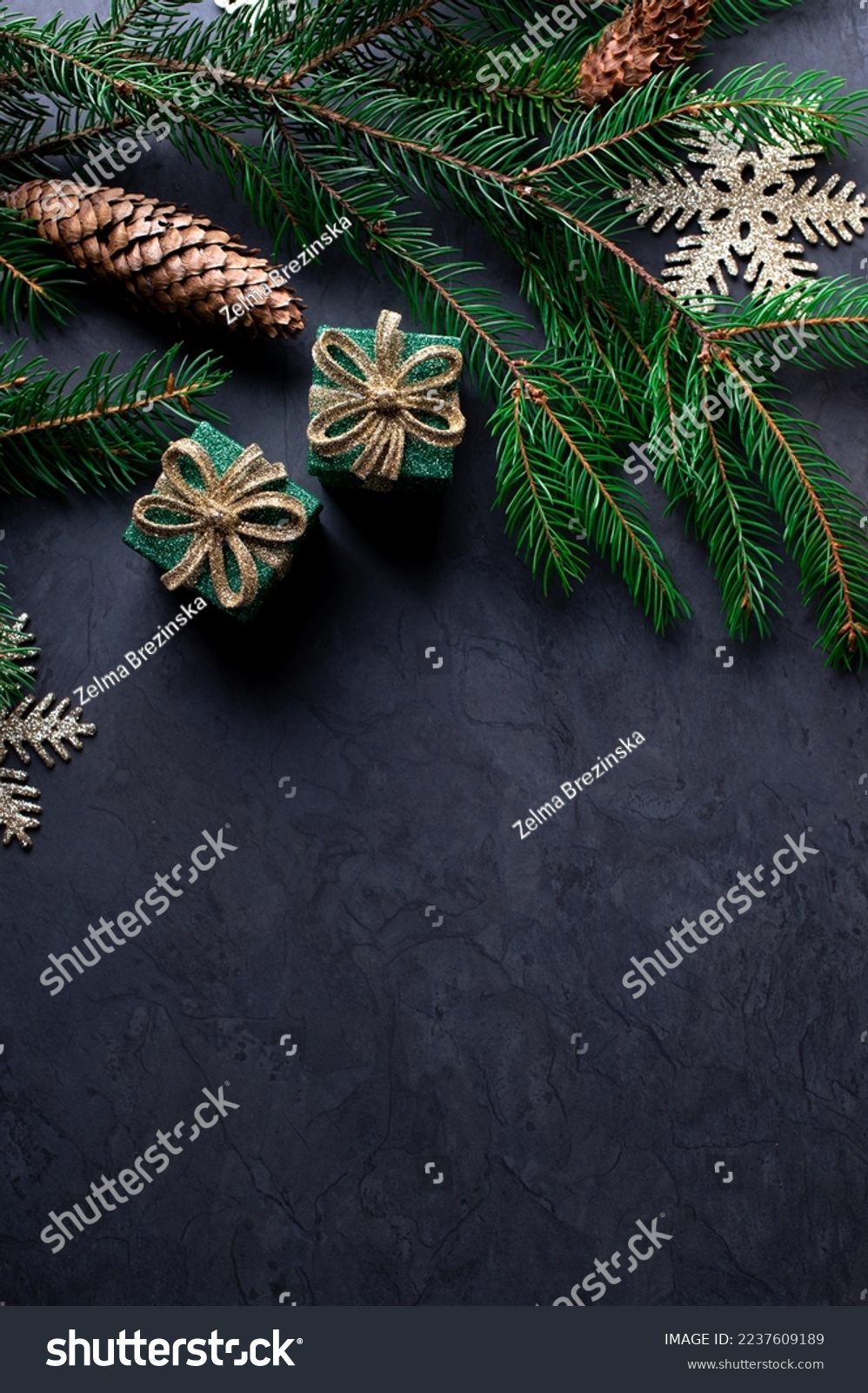 christmas background  christmas decoration on a dark table  stock photo
