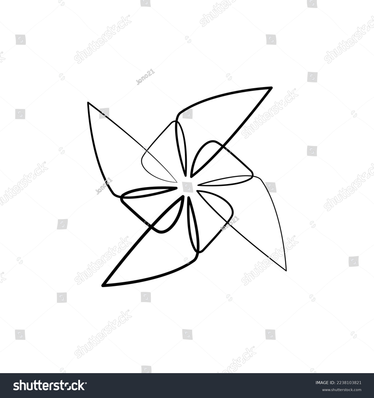 Minimalist one line paper windmill logo design. Modern line art vector