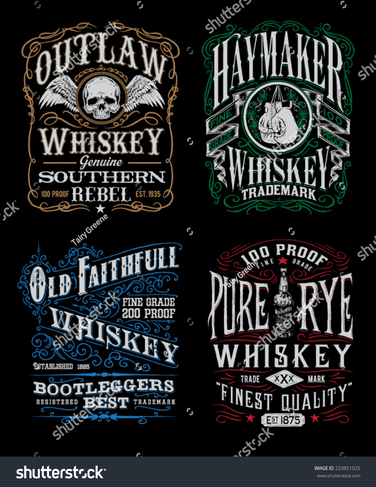 Vintage Whiskey Label T-shirt Graphic Set 