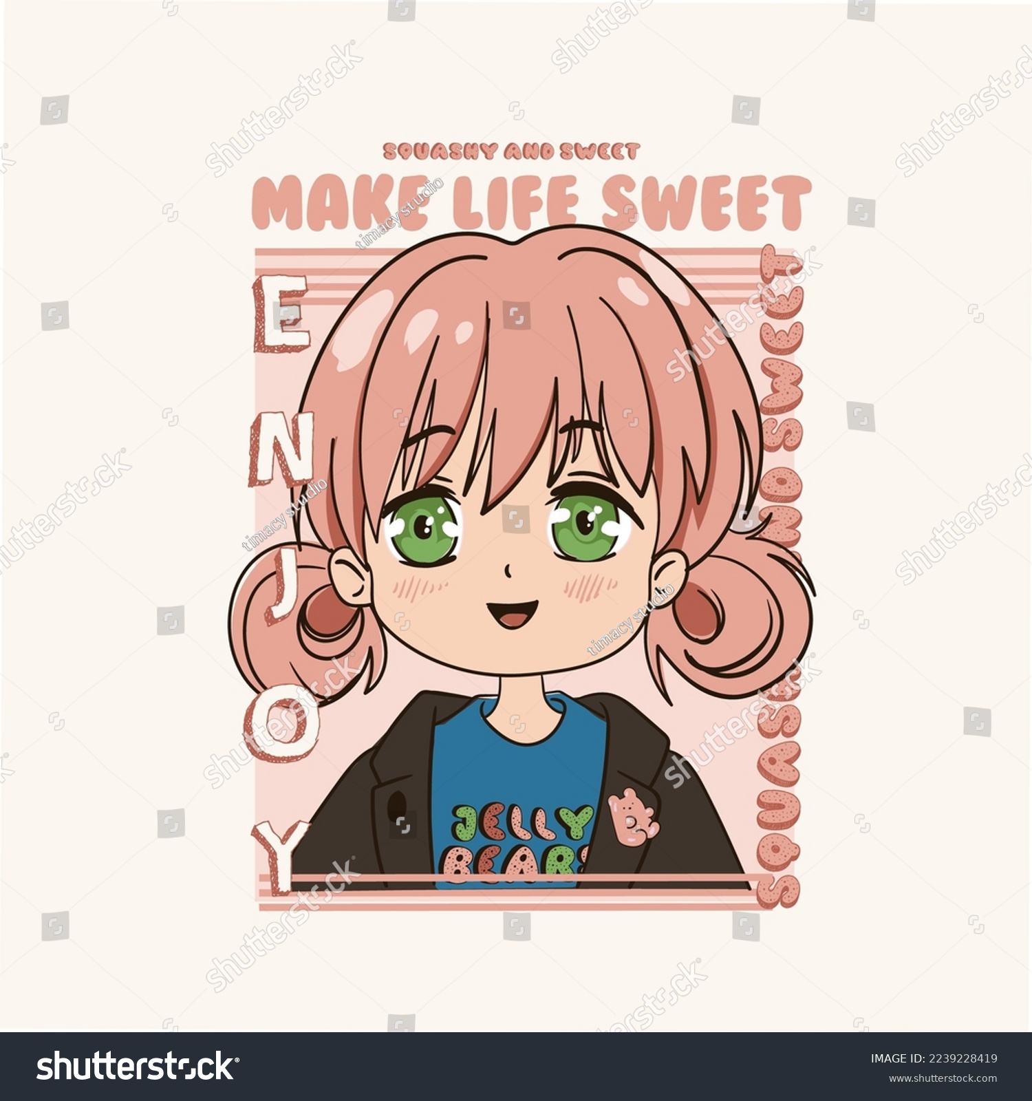 make life sweet squashy girl jelly illustration drawing graphic design cartoon cute anime happy children child girl boy man woman baby fashion trend t-shirt print fabric pink orange vector positive