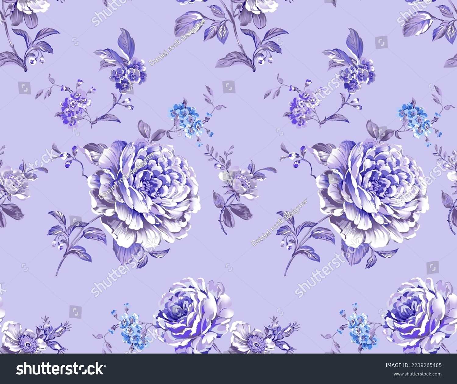 Seamless rotary digital textile print design pattern background and allover floral