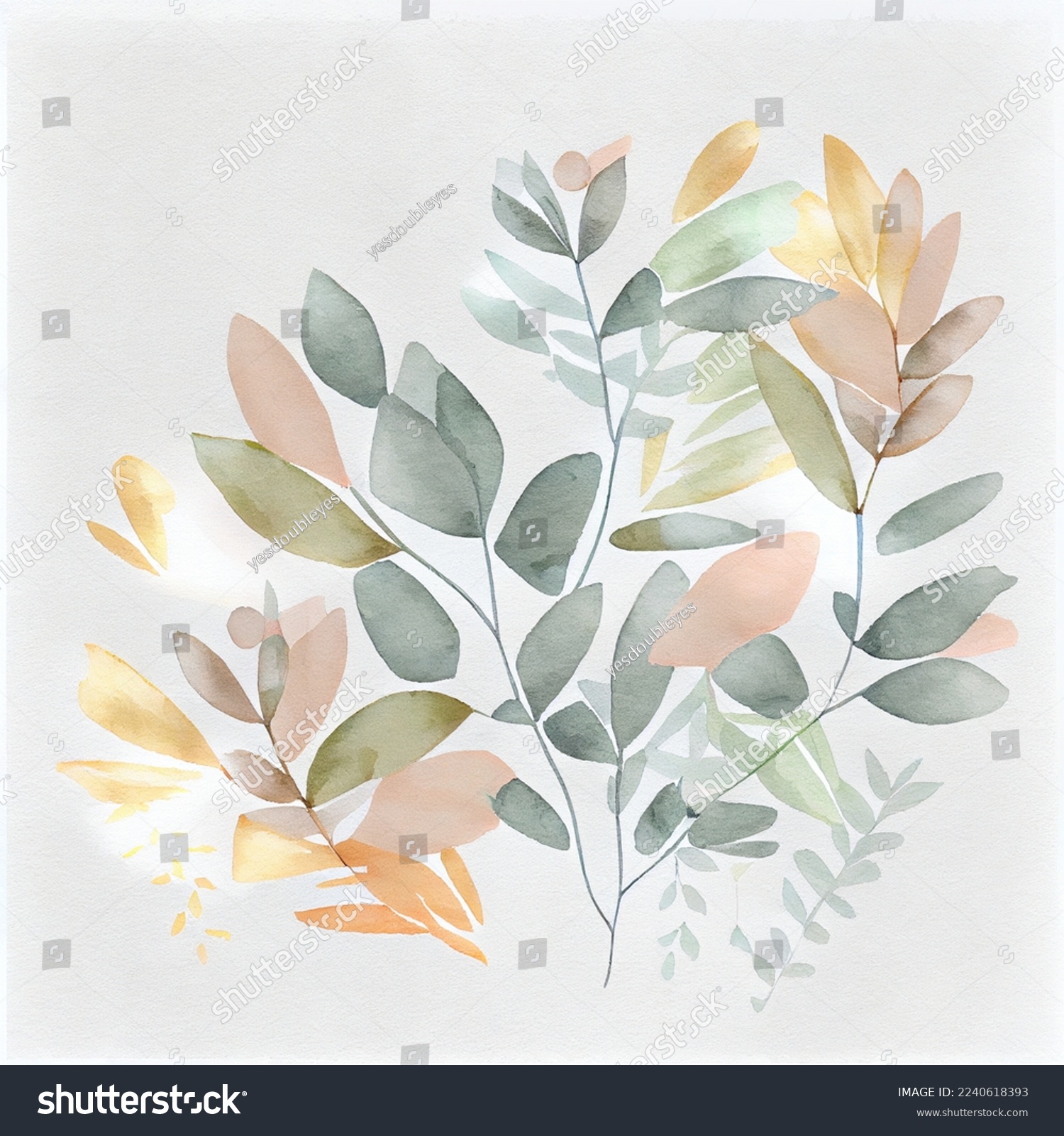 Minimalist abstract leaves floral design  watercolor style in soft neutral palette  leaves on white background  skandi style  background floral