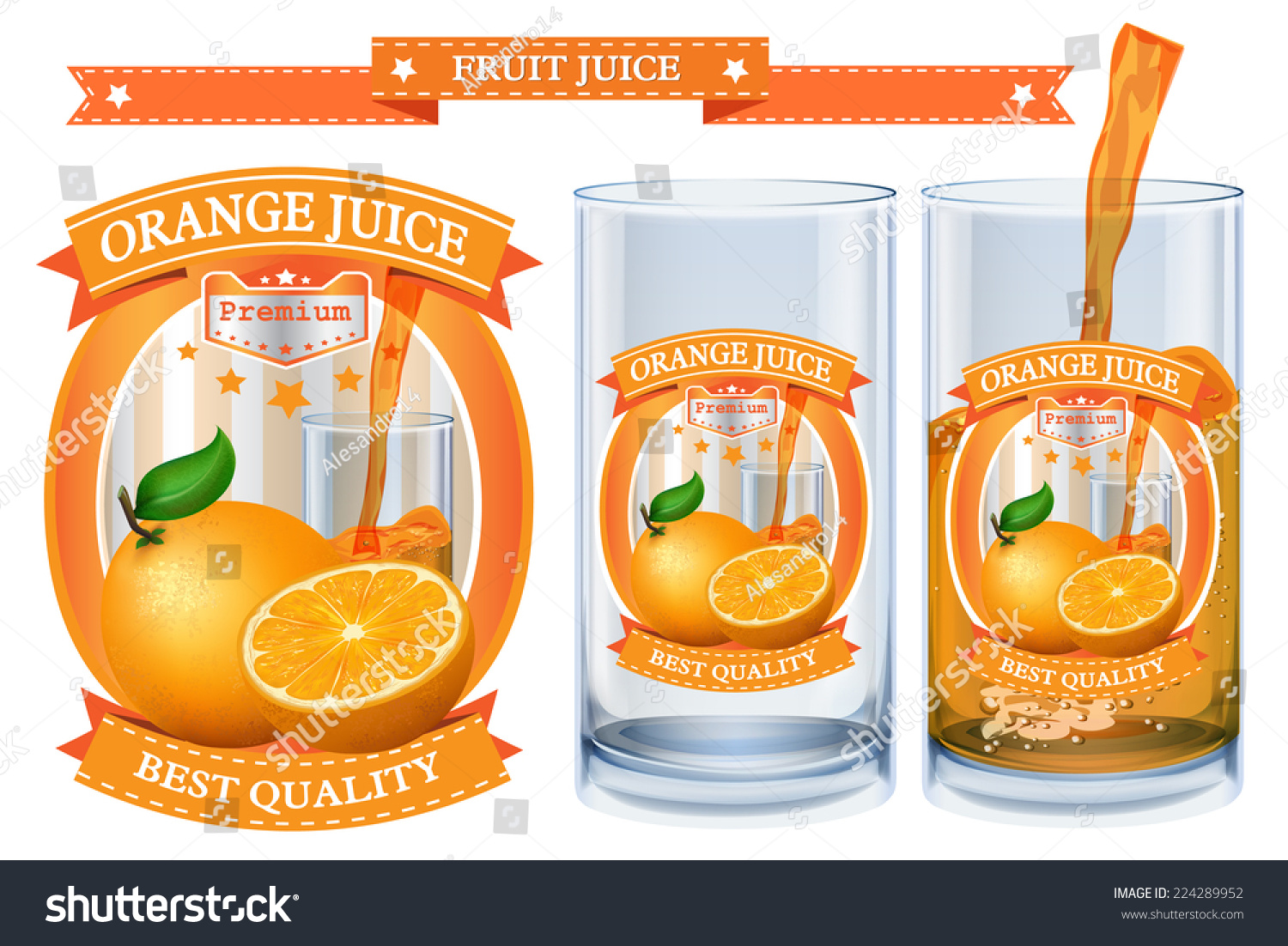 Orange juice Label vector visual  ideal for fruit juice. Can drawn with mesh tool. Fully adjustable & scalable. Vector illustration 