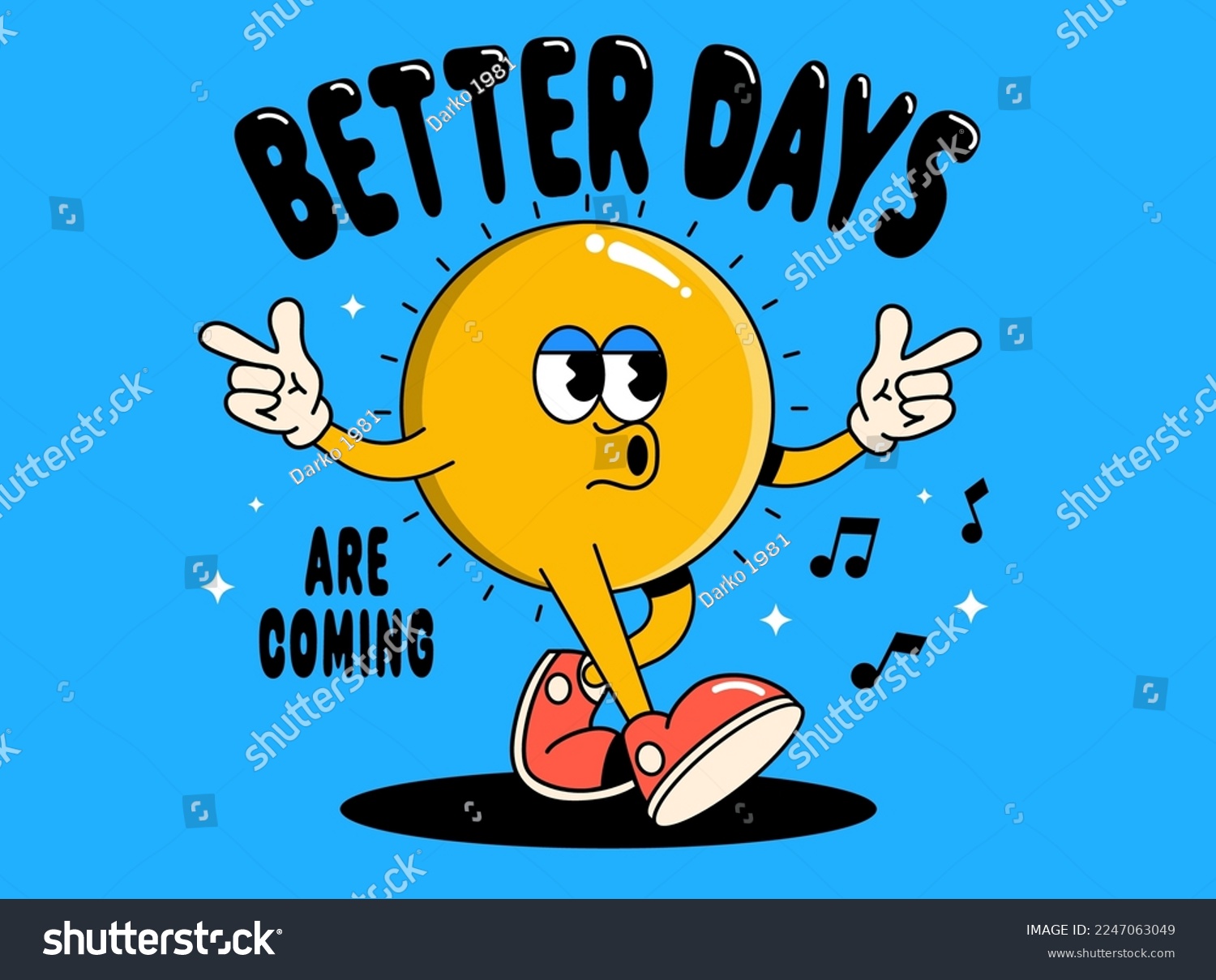 Funny cartoon character of Sun. Can be used as Sticker  posters  prints. The comic elements in trendy retro cartoon style. Vector illustration