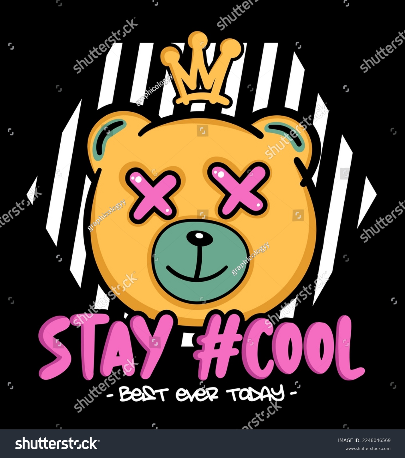 stay cool slogan with cute bear vector illustration on black background. For t-shirt prints  posters and other uses