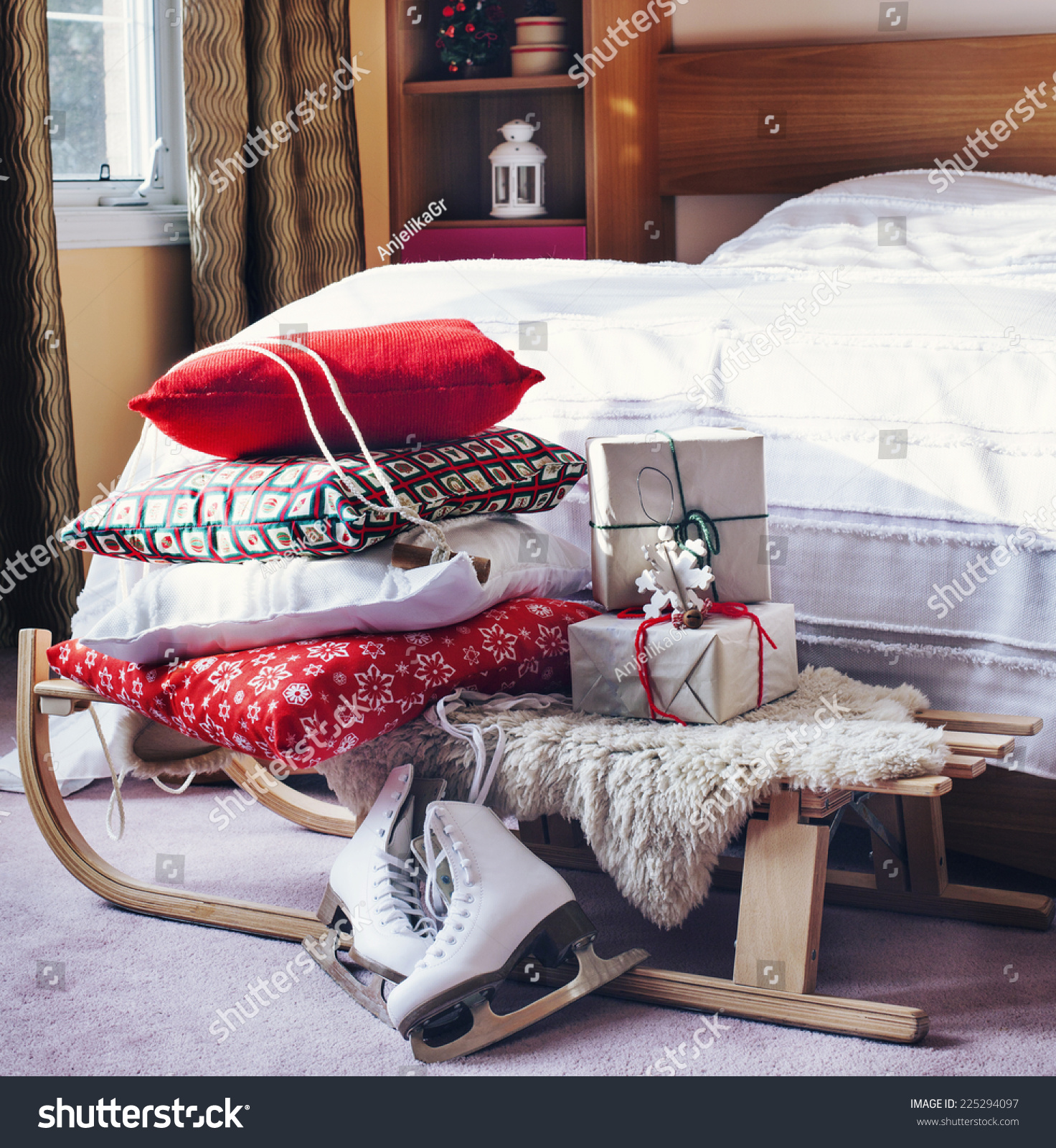 Bedroom decorated in Christmas style.
