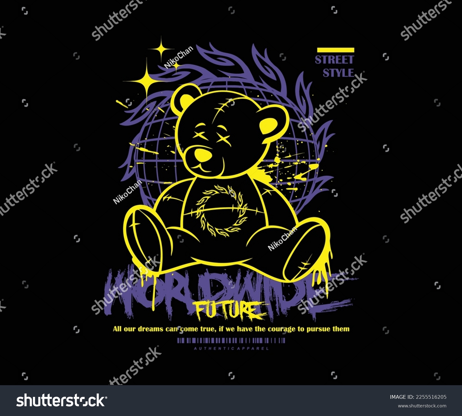 Teddy Bear illustration vector graffiti text design with slogan text print design for streetwear and urban style t-shirts design  hoodies  etc