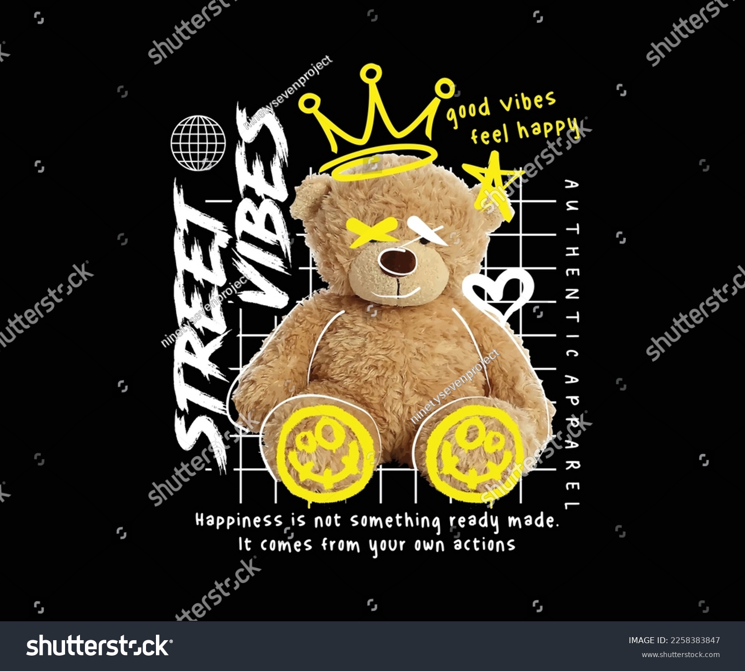 street vibes custom typography with a cute teddy bear illustration in graffiti style  for streetwear and urban style t-shirts design  hoodies  etc.