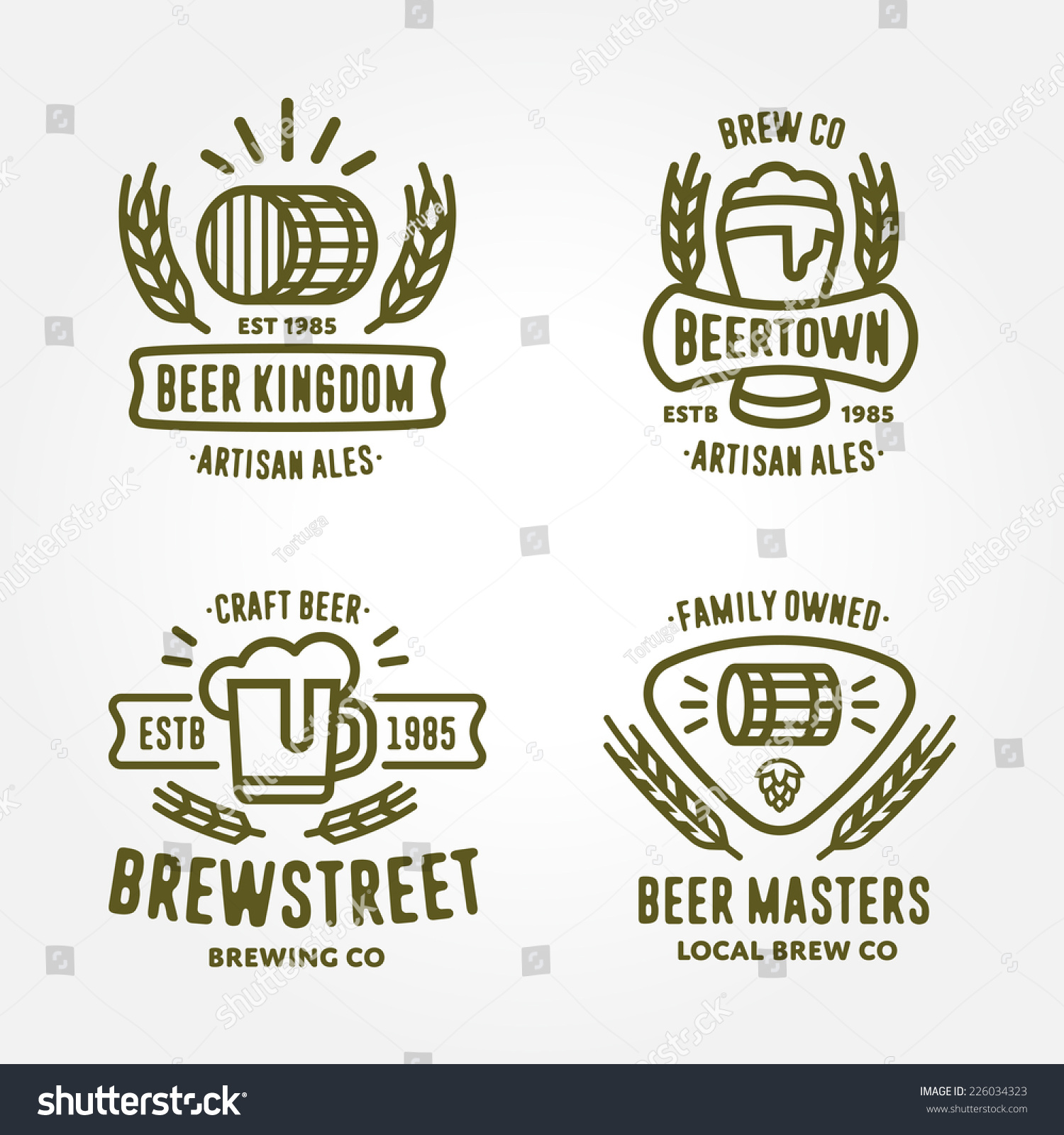 Set of vintage monochrome badge  logo templates and design elements for beer house  bar  pub  brewing company  brewery  tavern  restaurant (mug  glass  barrel  wheat  hop icons)