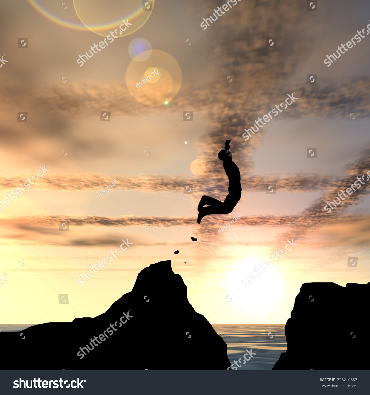 businessman silhouette jump happy from cliff over