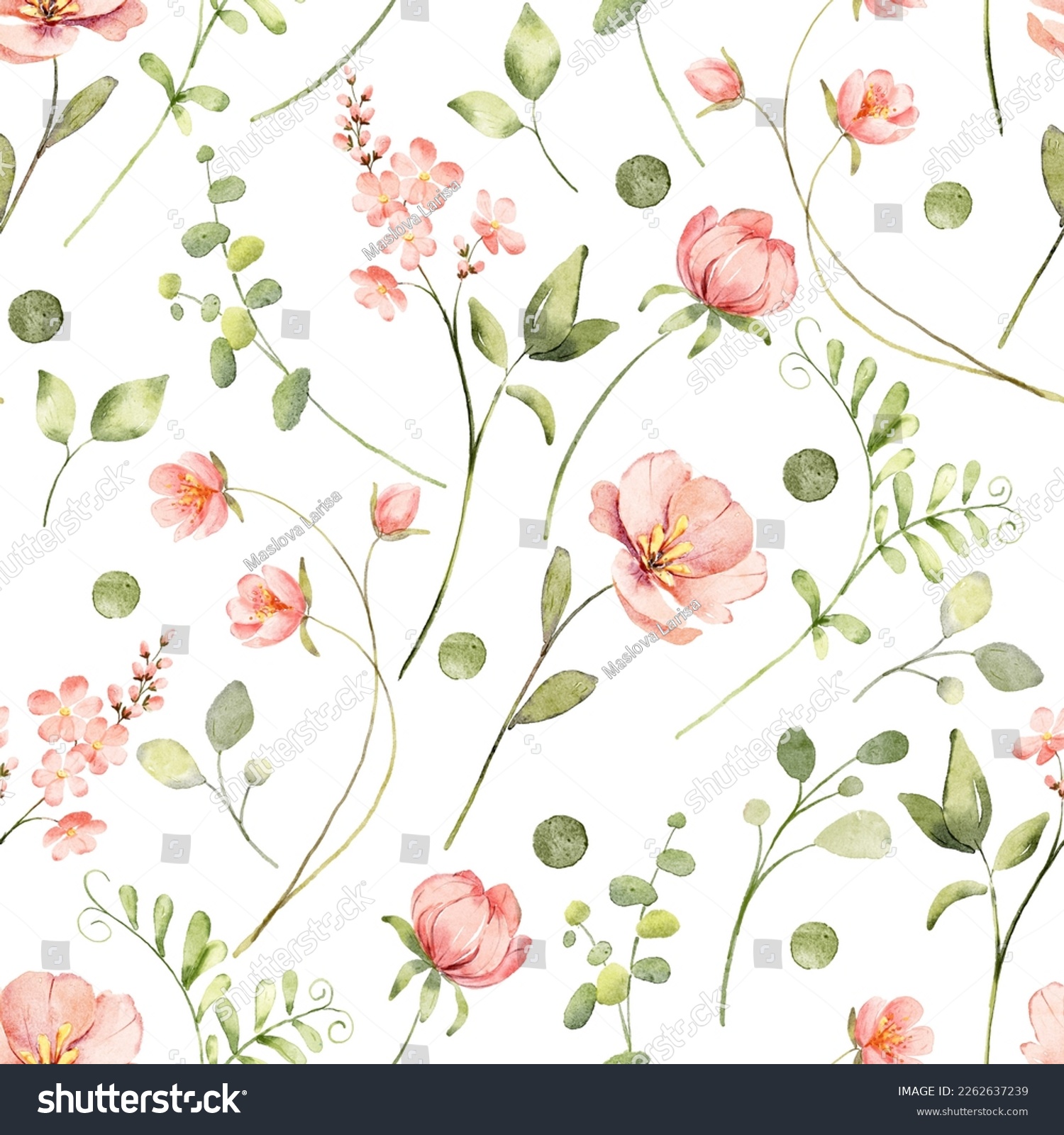 Seamless background floral pattern digital paper with watercolor pink