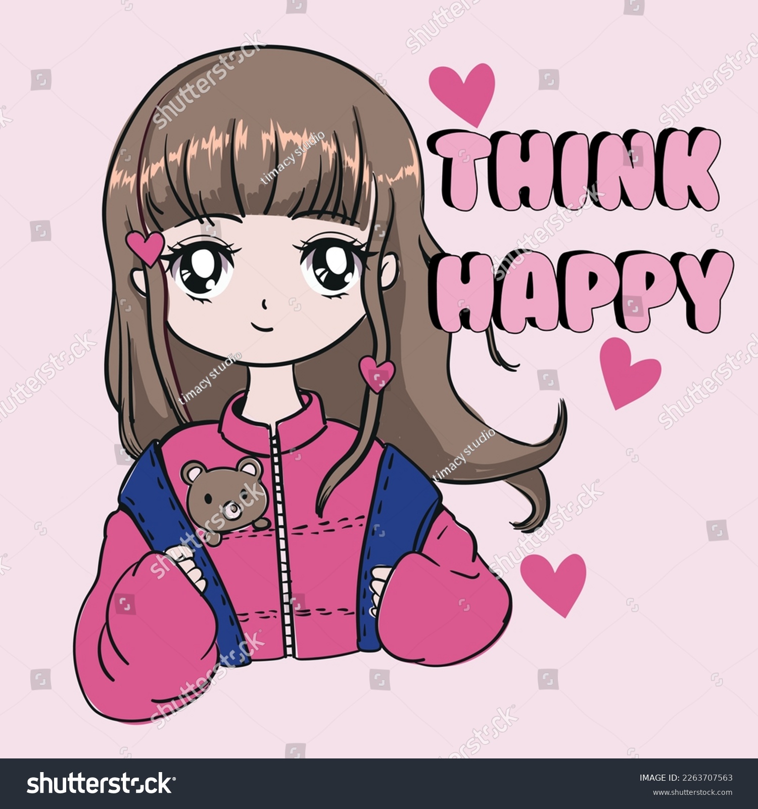 Anime Girl illustration with slogan. Vector graphic design for t-shirt.