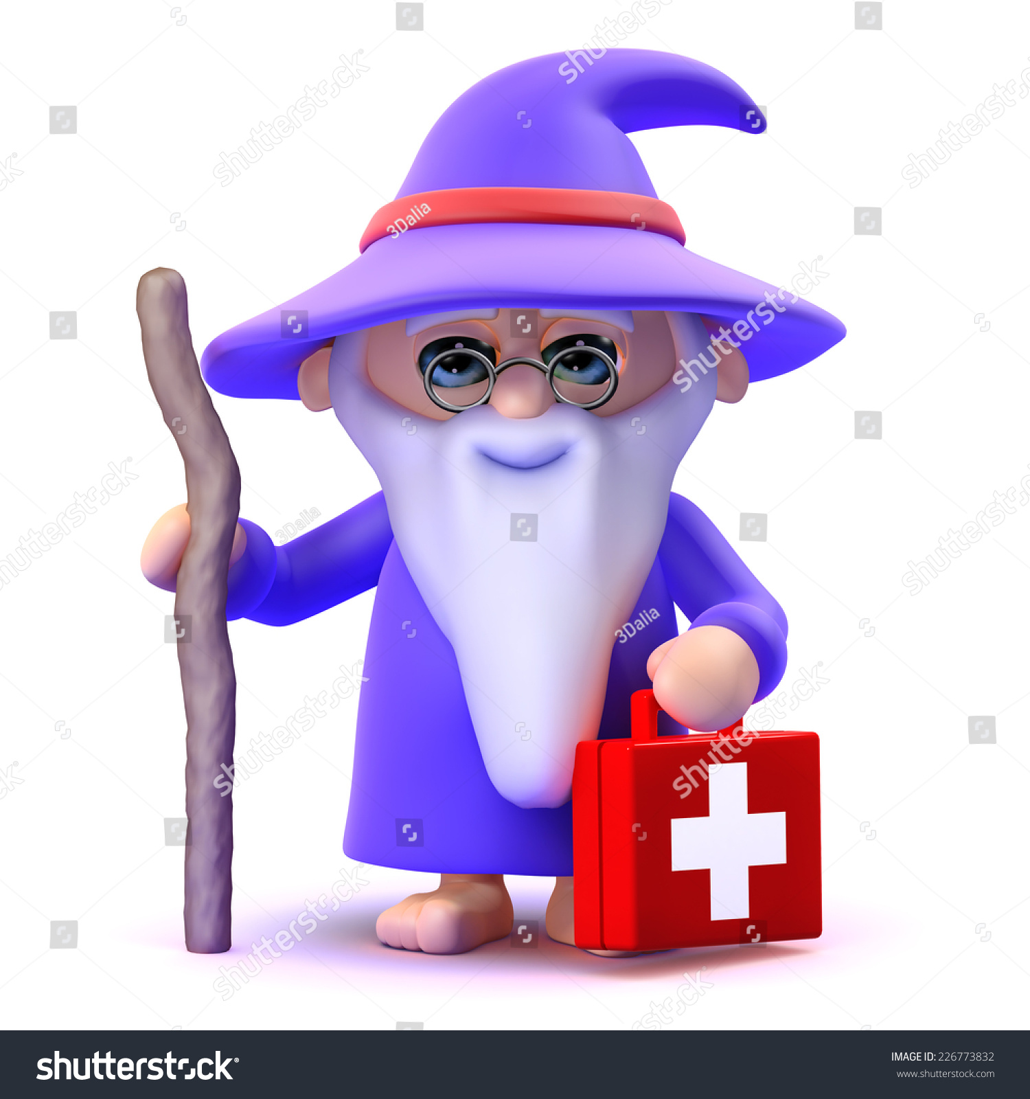3d render of a wizard carrying a first aid kit