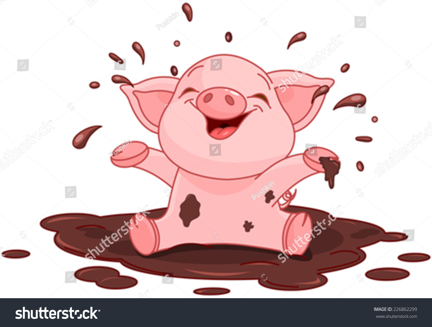 Illustration of very cute piggy in a puddle