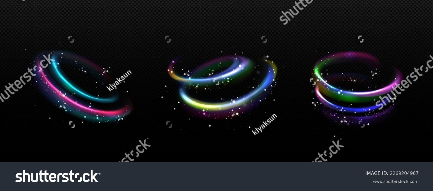 Realistic set of rainbow light motion effects isolated on transparent ...