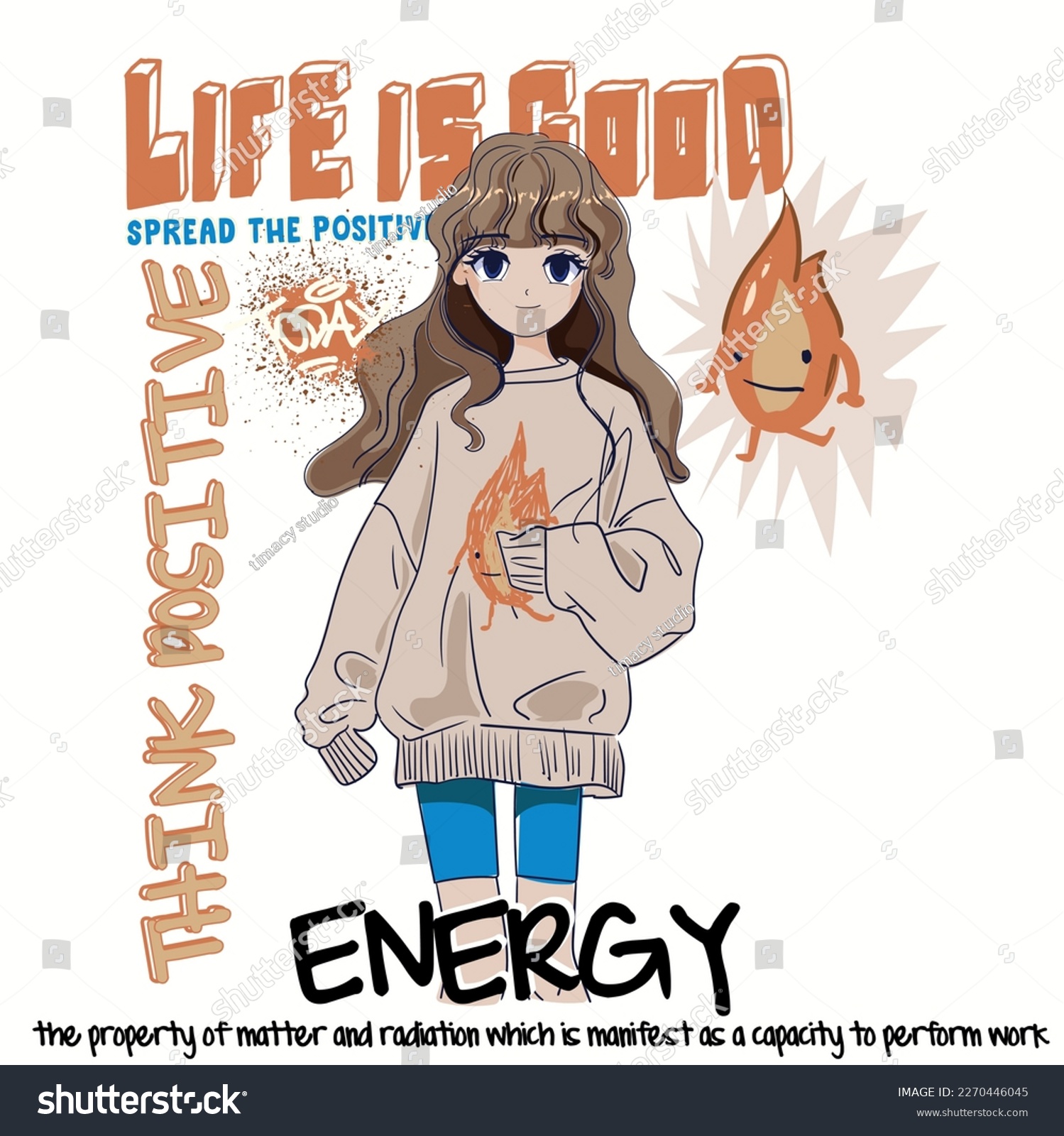 Anime Girl illustration withslogan. Vector graphic design for t-shirt. Cute girl drawing.